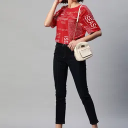 VARUSHKA Red Crepe Boxy Crop Top image 5