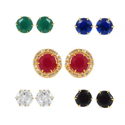 MEMOIR Set Of 5 Gold-Plated Contemporary Stone Studded Drop Earrings-picture-45