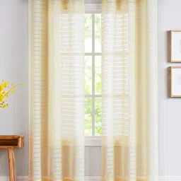 URBAN SPACE Yellow 2 Pieces Striped Sheer Window Curtains image 1