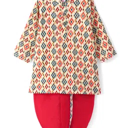 Babyhug Cotton Full SLeeves Lurex Printed Dhoti Kurta Set - Multicolour-picture-16