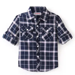 Babyhug 100% Cotton Knit Full Sleeves Shirt Checkered - Navy Blue-picture-28