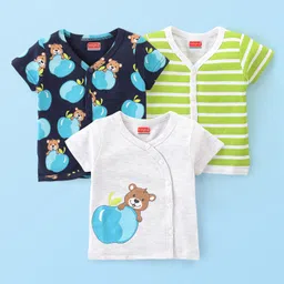 Babyhug 100% Cotton Half Sleeves Front Open Striped Vests Pack of 3 - Multicolor-image-98