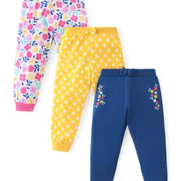 Babyhug Cotton Knit Full Length Lounge Pants Floral & Polka Dots Print with Bow Applique Pack of 3 - Multicolour-picture-15