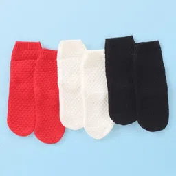 Cute Walk by Babyhug Anti-Bacterial Ankle Length Solid Color Socks Pack of 3 - Red White & Black-picture-28