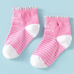 Mustang Knit Ankle Length Socks With Striped Design - Pink-picture-26