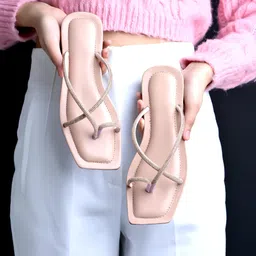 Shoetopia Stones Embellished Slip On Sandals - Rose Gold-picture-38