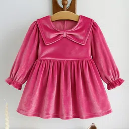 Mark & Mia Woven Full Sleeves Frock with Collar & Lace Detailing - Pink-picture-17