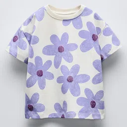 Googo Gaaga Cotton Knit Half Sleeves Floral Printed Tee - White-picture-11