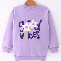 Doreme Terry Knit Full Sleeves Sweatshirt With Front & Back Floral Print - Lilac image 2