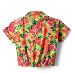 Babyhug Poplin Woven Half Sleeves Collared Knotted Top with Floral Print - Yellow image 2