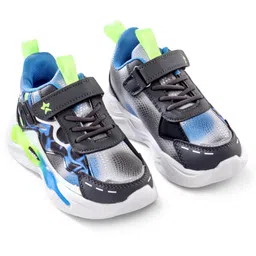 Cute Walk by Babyhug Velcro Closure Sneaker Shoes With Lace Detailing & Splash Print - Grey image 2