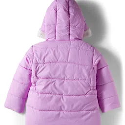 Babyhug Disney Woven Full Sleeves Hooded Padded Jacket with Marie Badge Detailing - Lavender image 2