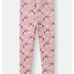 Nautinati Cotton Lycra Knit Unicorn & Rainbow Printed Leggings - Light Pink image 3