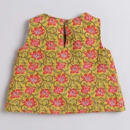The Magic Wand Cotton Woven Sleeveless Floral Printed Top & Shorts Night Suit Set Set - Mustard image 3