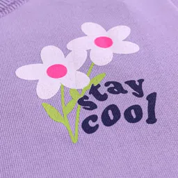 Doreme Terry Knit Full Sleeves Sweatshirt With Front & Back Floral Print - Lilac image 3