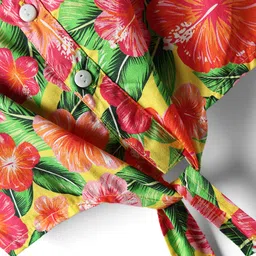 Babyhug Poplin Woven Half Sleeves Collared Knotted Top with Floral Print - Yellow image 3