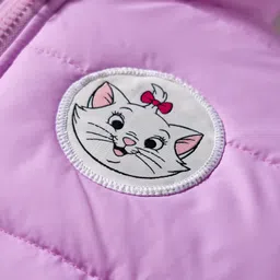 Babyhug Disney Woven Full Sleeves Hooded Padded Jacket with Marie Badge Detailing - Lavender image 3