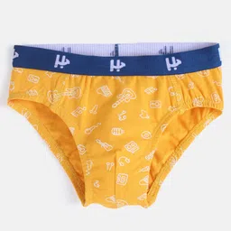 Honeyhap Premium Cotton Super Soft Stretchable Briefs With Silvadur Finish Guitar Print Pack Of 3 - Navy PeonyOld Gold & High Risk Red image 4