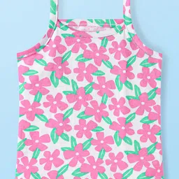 Babyhug 100% Cotton Knit Singlet Sleeves Antibacterial Slips with Floral & Hearts Print Pack of 3 - Pink White & Green image 4