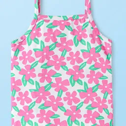 Babyhug 100% Cotton Knit Singlet Sleeves Antibacterial Slips with Floral & Hearts Print Pack of 3 - Pink White & Green image 5