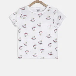 MINI KLUB Boys White Printed Round Neck T-shirt image 1