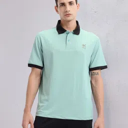 HRX by Hrithik Roshan Contrast Polo Collar T-shirt with Reflective Brand Logo Detail image 5
