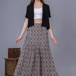 SUNEKH Self-Design Cotton Flared Maxi Skirt image 3