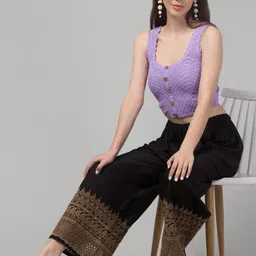 FAMBEE Women Embroidered Flared Knitted Palazzos image 5