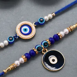Dare by Voylla Men Set Of 2 Blue & White Evil Eye-Charm Rakhis-picture-14