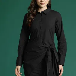DressBerry Pure Cotton Wrap Tie-Up Shirt Mini Dress-picture-15