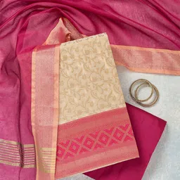 Koskii Floral Woven Design Unstitched Dress Material-image-38