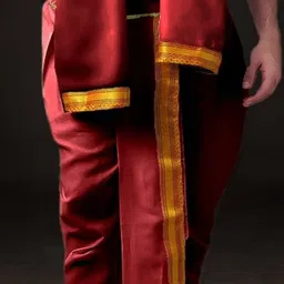 Spewim Men Zari Border Dhoti Pant with Dupatta image 2