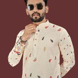 WELL TEX Men Floral Kurta image 5
