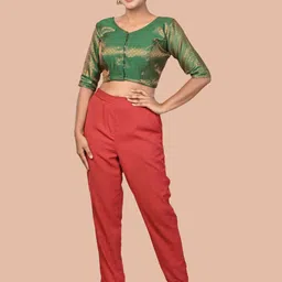 tantkatha Woven Design front closure Saree Blouse image 5