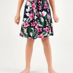 Primo Gino Knee Length Skirt Flower Print - Blue-picture-28