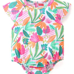 Babyhug 100% Cotton Knit Raglan Sleeves Onesie With Floral Print - Multicolor-picture-11