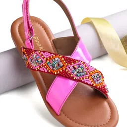 Pine Kids Velcro Closure Sandals with Beads Design - Fuchsia-picture-17