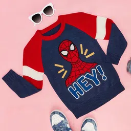 Pantaloons Junior Marvel Featuring Full Raglan Sleeves Spiderman Designed Sweater - Navy Blue-picture-12