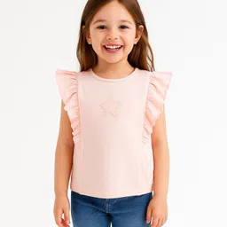 JusCubs Cotton Knit Half Sleeves Frill Detailed & Star Patch Embroidered Top - Pink-picture-36