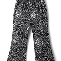 CrayonFlakes Knit Floral Printed Flared Leggings - Black-image-54