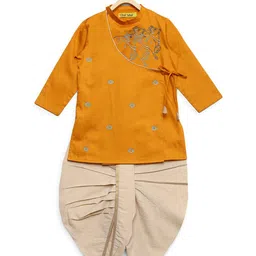 Tiber Taber 100% Cotton Woven Full Sleeves Cows Embroidered Dhoti Kurta Set - Yellow-picture-23