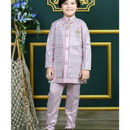 BT DEZINES Satin Woven Full Sleeves Chevron Embroidered Sequins Embellished Sherwani Set With Mala - Lilac-picture-27