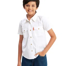 Olele Cotton Flax Woven Half Sleeves Solid Shirt - White-picture-17