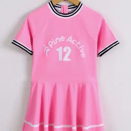 Pine Active Half Sleeves Frock Swimsuit With Logo Print - Pink image 2