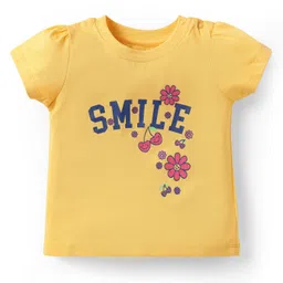 Doodle Poodle 100% Cotton Knit Half Sleeves Night Suit with Smile Text Print - Yellow & Blue image 2
