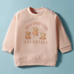 Zero Fleece Knit Full Sleeves Winter Wear Suit Set with Bear Print - Peach image 2