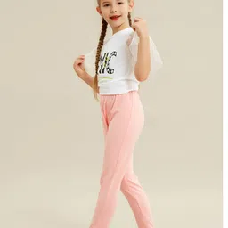 Kookie Kids Full Length Cotton Lycra Leggings With Kitty Ears - Pink image 4