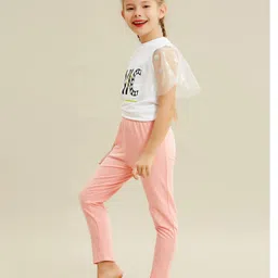 Kookie Kids Full Length Cotton Lycra Leggings With Kitty Ears - Pink image 5