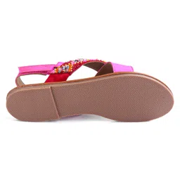 Pine Kids Velcro Closure Sandals with Beads Design - Fuchsia image 5