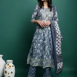 BANDIA Women Floral Printed Panelled Sequinned Kurta with Trousers & With Dupatta-image-54